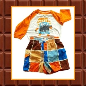 12 Mos. Swim Outfit Shorts & Longsleeve Tee Chocolate Monster